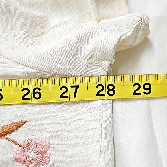 Lucky Brand cold shoulder slub yarn floral embroidered tee, coral cream 3X - Picture 8 of 9